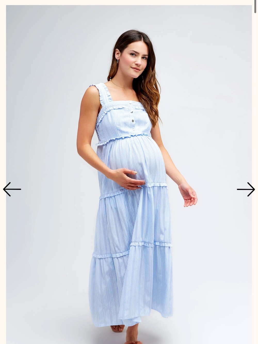 Nom Maternity Light Blue Striped Maternity Maxi Dress